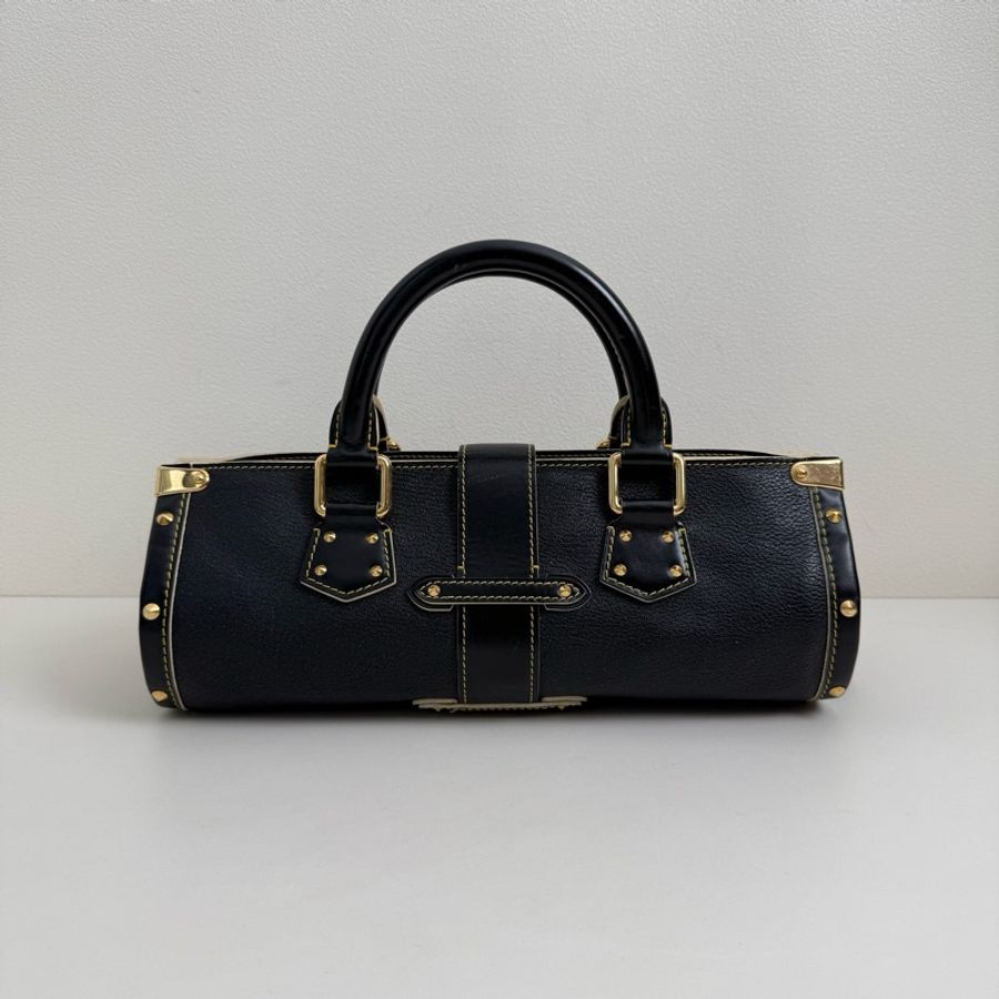 Louis Vuitton/路易威登 哈蘇路 黑色牛皮鉚釘 手提包 金扣-2