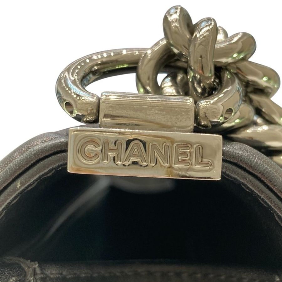 CHANEL 香奈兒 BOY25 皮革 鍊條肩背包 海軍藍×黑色-12
