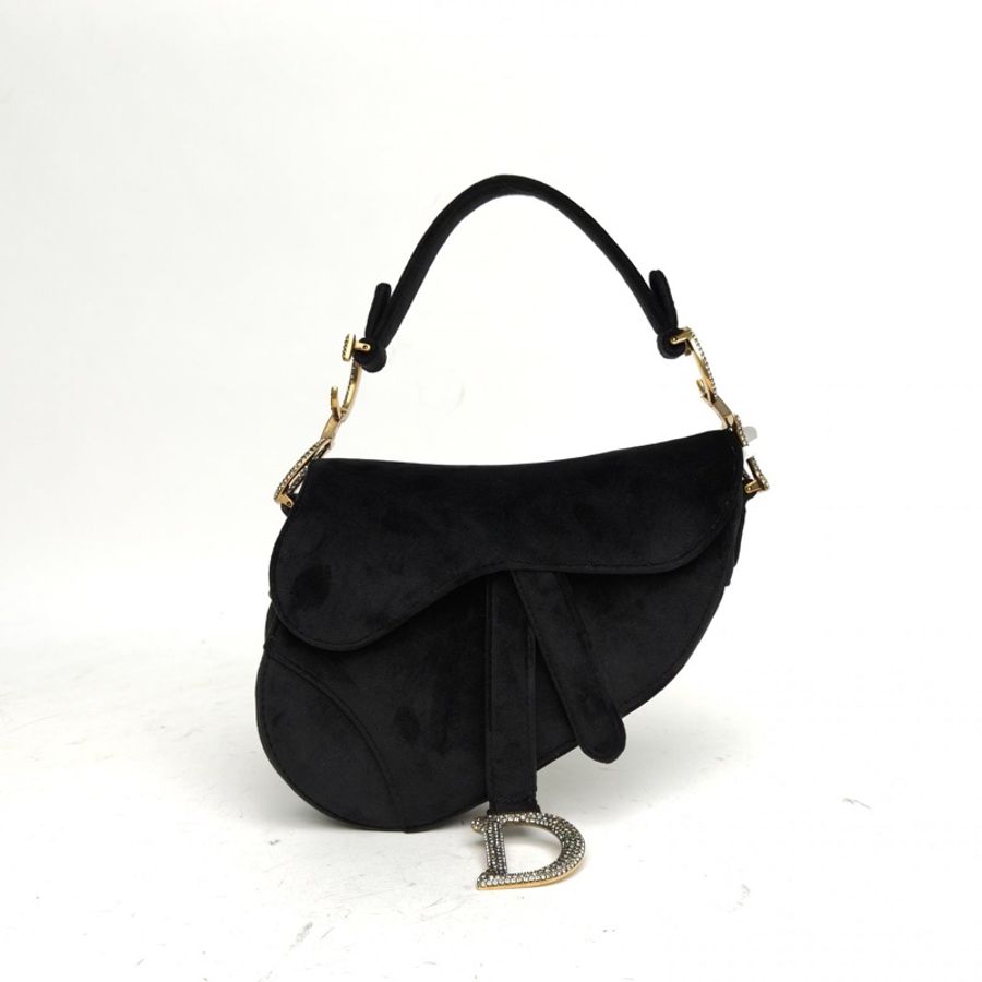 DIOR SADDLE馬鞍小號21無肩帶黑色絲絨鑽扣2019-0