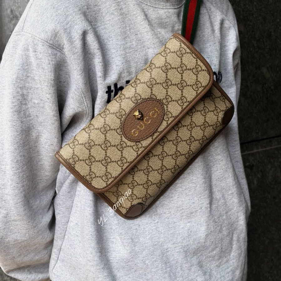 S5366-GUCCI 老花虎頭下蓋腰包493980-0