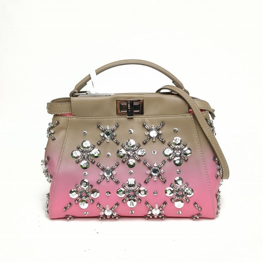 FENDI PEEKABOOMini23cm拼色羊皮銀扣-0