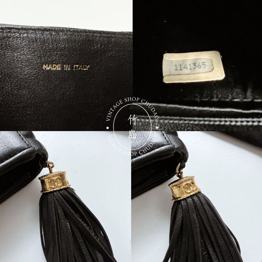 CHANEL 小羊皮 Matrasse菱格紋 鏈條 黑色 流蘇肩背包-6