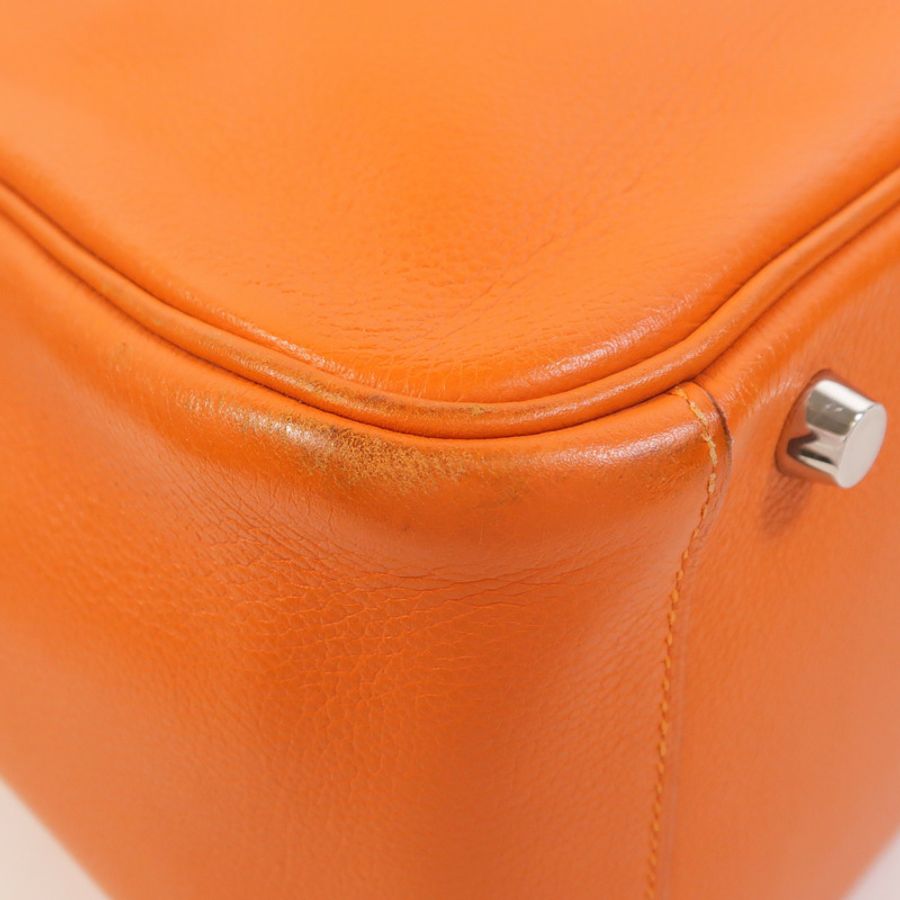 HERMES Clemence皮革Lindy 30銀扣手挽肩背兩用袋Orange-11