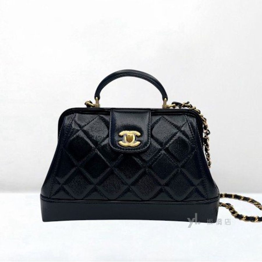 Y2000-Chanel 黑金油蠟羊皮金扣醫生包AS4959-1
