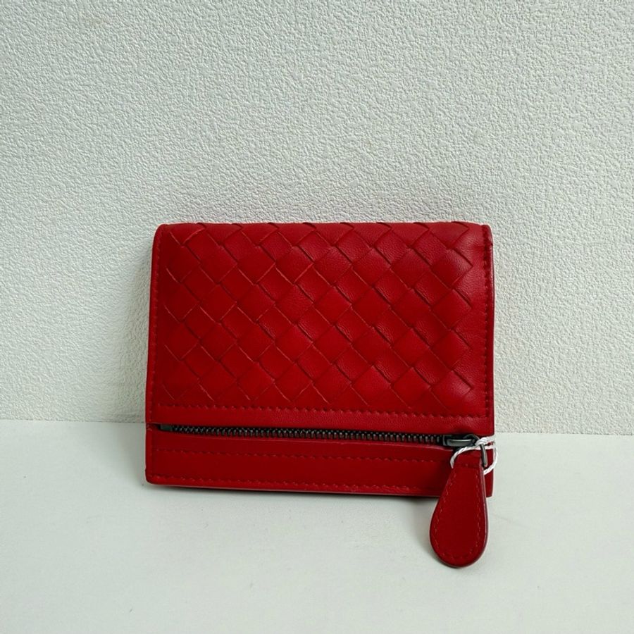 Bottega Veneta/葆蝶家 紅色 牛皮編織短款錢包-2