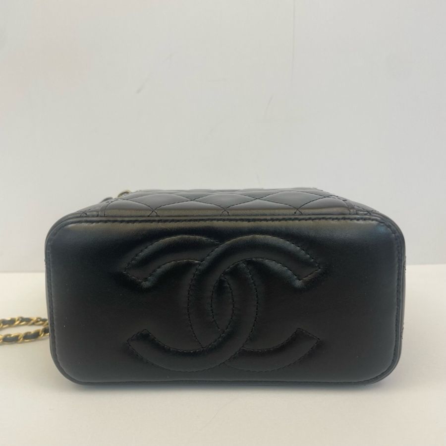 99新 Chanel香奈兒 24C雙金珠化妝盒 调節扣牛皮長盒子-9