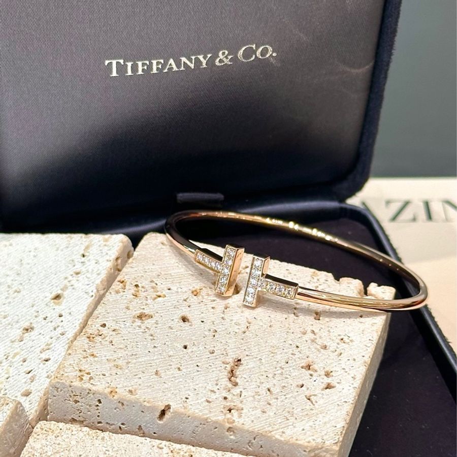 Tiffany/蒂芙尼 T系列 18K玫瑰金 鑲鑽線圈手鐲-7