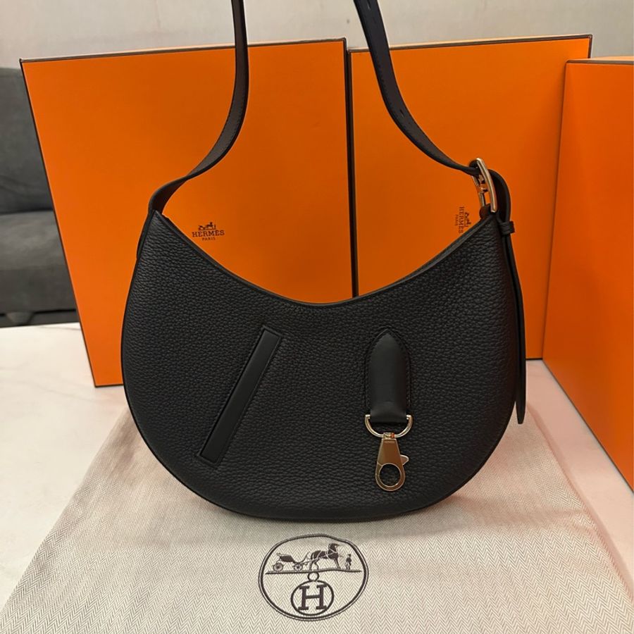 Hermes P'tit Arcon 月亮包 黑金 小號肩背包-0