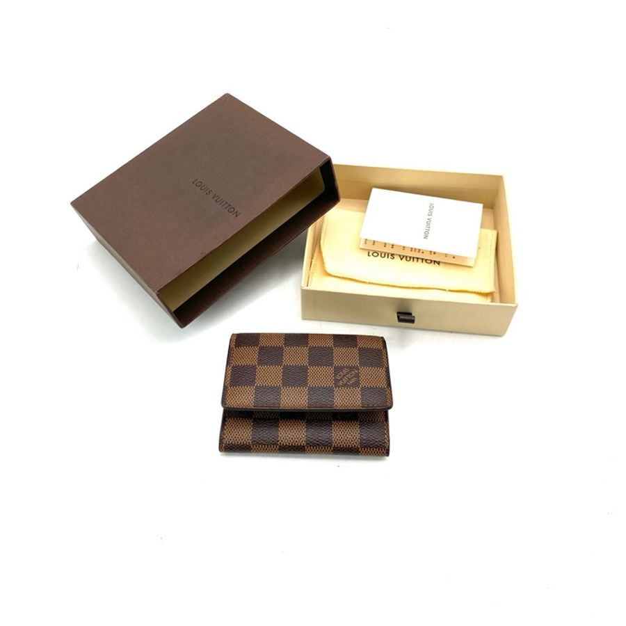 LouisVuitton路易威登 棕棋盤格對折小卡包 尺寸10/8-0
