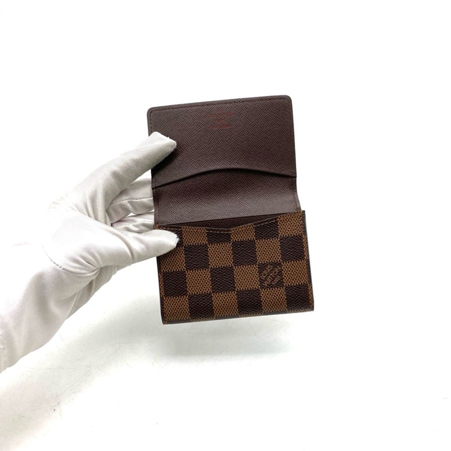 LouisVuitton路易威登 棕棋盤格對折小卡包 尺寸10/8-6