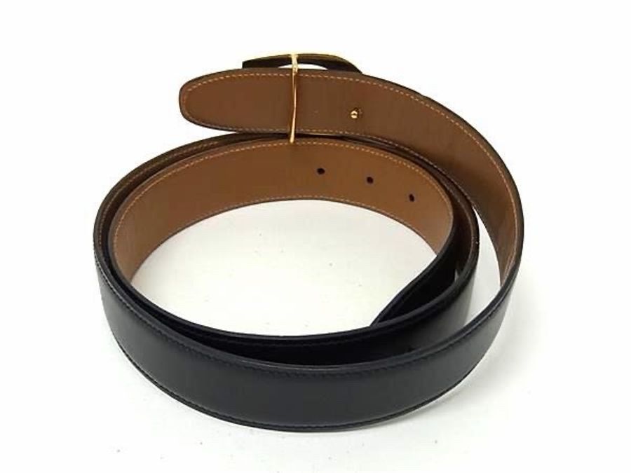 真品 GUCCI 古馳 真皮雙面金扣腰帶 黑色棕色-1