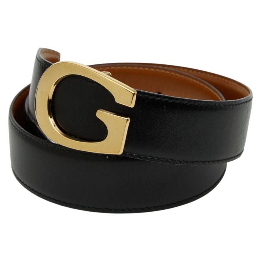 真品 GUCCI 古馳 真皮雙面金扣腰帶 黑色棕色-4