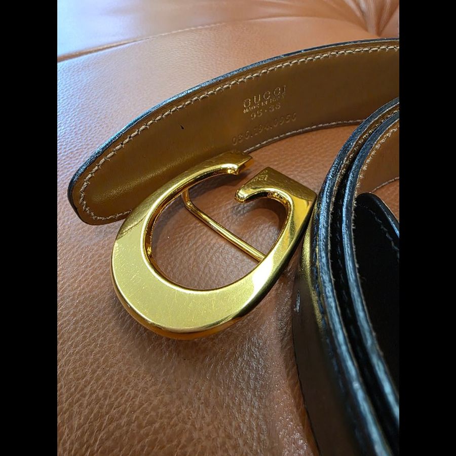 真品 GUCCI 古馳 真皮雙面金扣腰帶 黑色棕色-7
