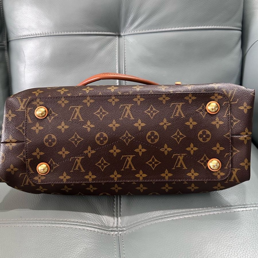 LouisVuitton路易威登 老花大托特包,經典老花配棕色小牛皮手柄-2