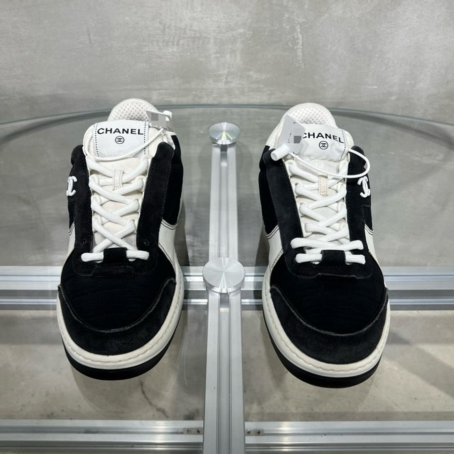CHANEL 香奈兒 徽標皮革低幫板鞋 黑白色 38碼-3
