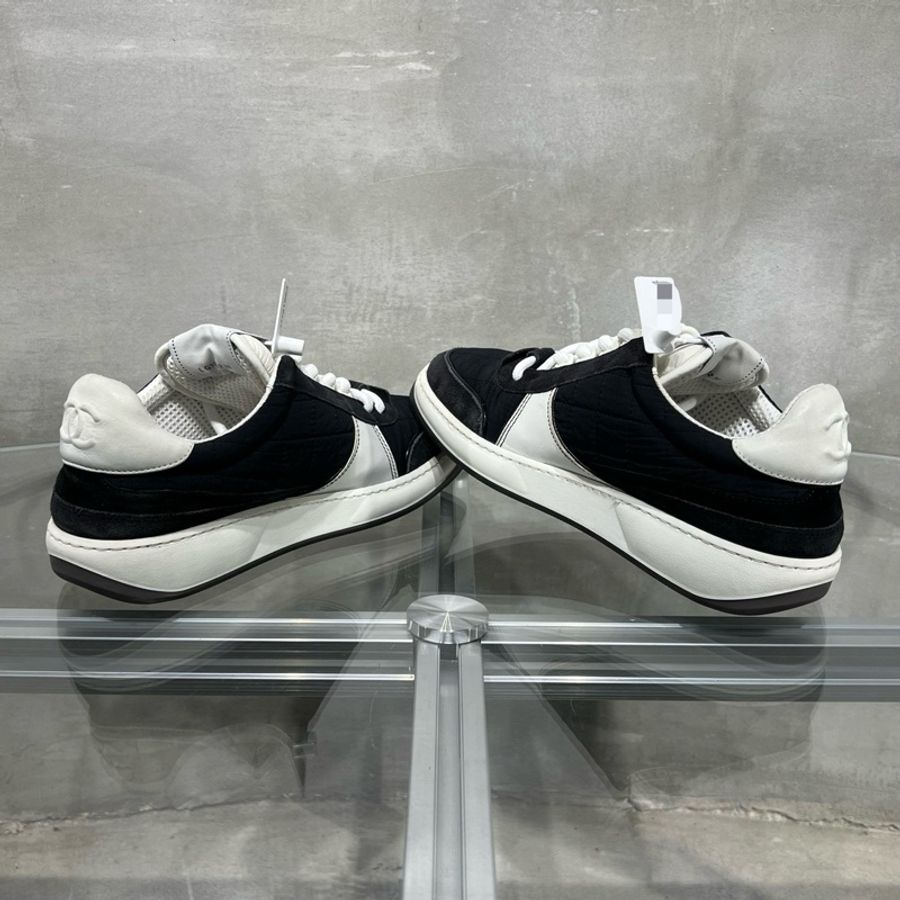CHANEL 香奈兒 徽標皮革低幫板鞋 黑白色 38碼-4