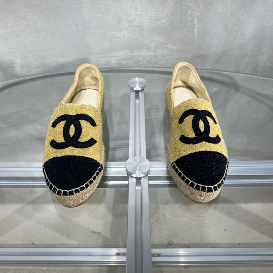 CHANEL 香奈兒 漁夫鞋 金色 絲綢 37 碼-0
