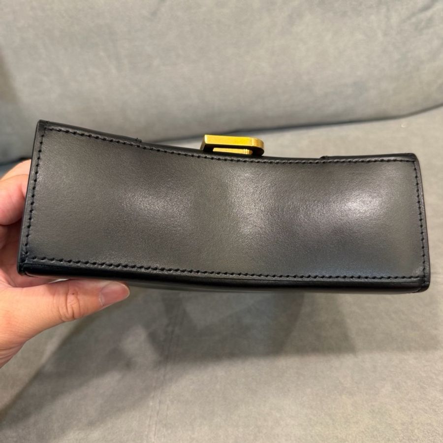 BALENCIAGA 巴黎世家 Hourglass XS黑色B字標誌牛皮手提斜背沙漏包-1