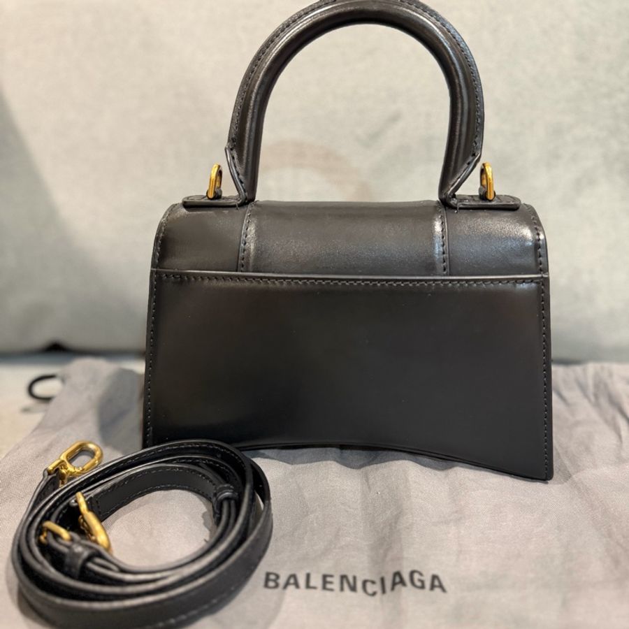 BALENCIAGA 巴黎世家 Hourglass XS黑色B字標誌牛皮手提斜背沙漏包-2