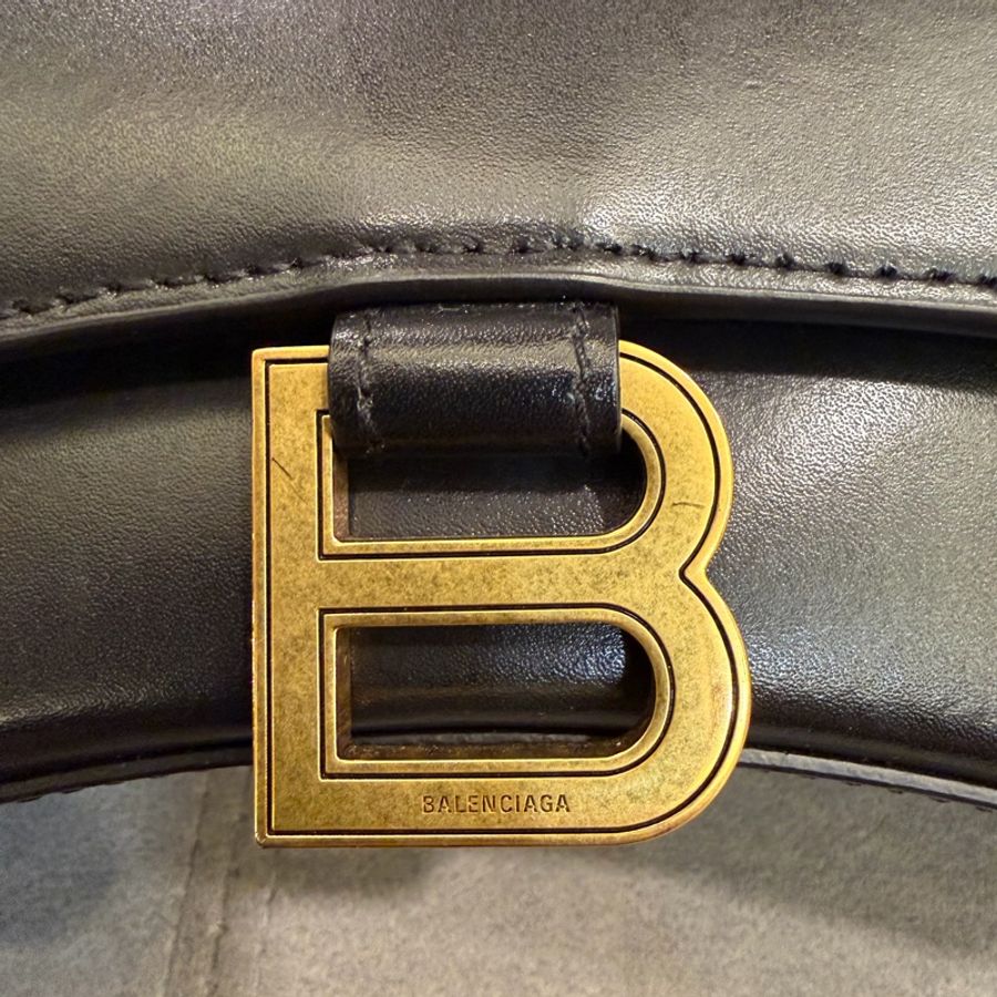 BALENCIAGA 巴黎世家 Hourglass XS黑色B字標誌牛皮手提斜背沙漏包-5