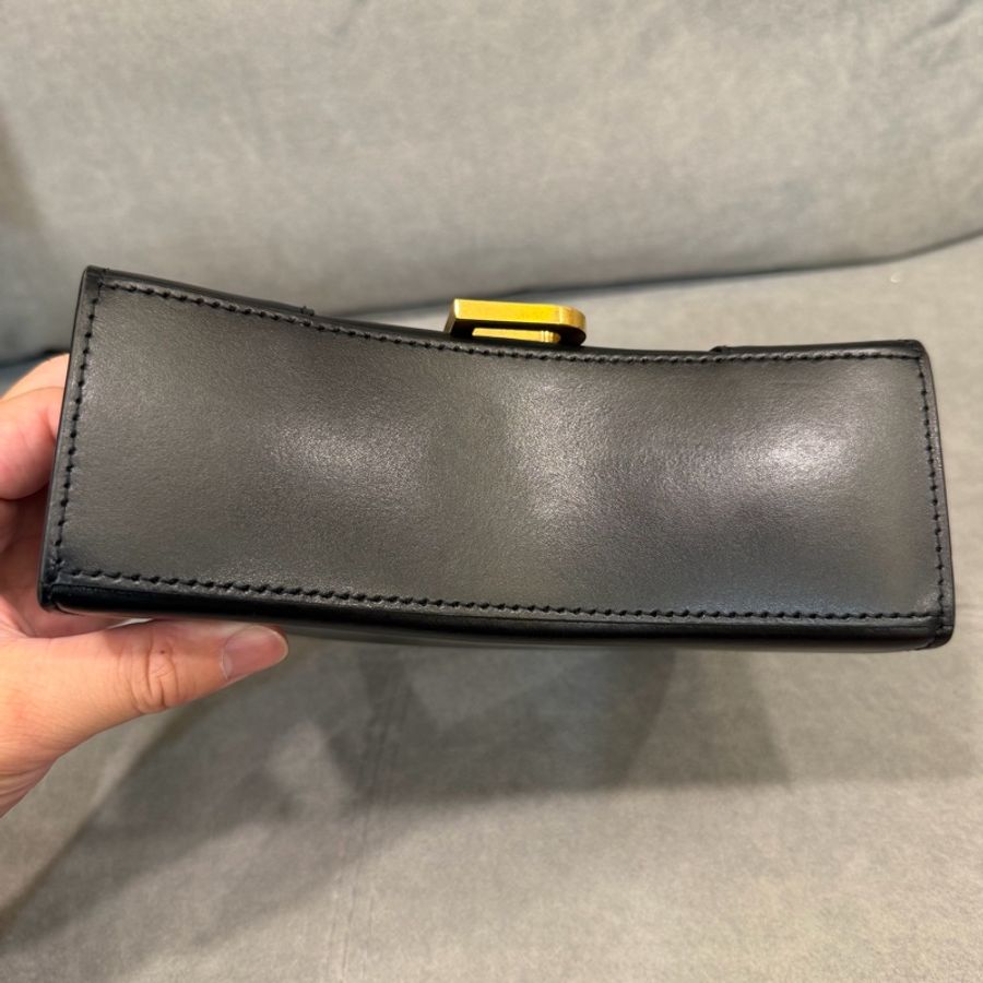 BALENCIAGA 巴黎世家 Hourglass XS黑色B字標誌牛皮手提斜背沙漏包-8