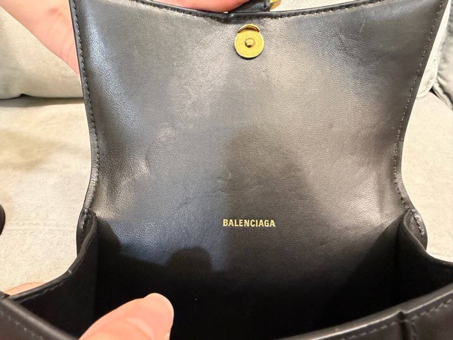 BALENCIAGA 巴黎世家 Hourglass XS黑色B字標誌牛皮手提斜背沙漏包-9