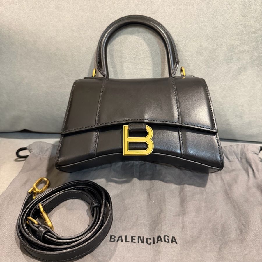 BALENCIAGA 巴黎世家 Hourglass XS黑色B字標誌牛皮手提斜背沙漏包-15