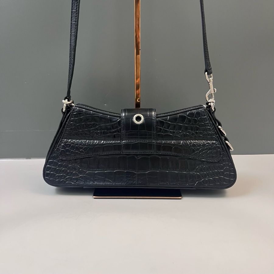 Balenciaga/巴黎世家 黑銀鰐魚壓紋 斜挎手提包-1