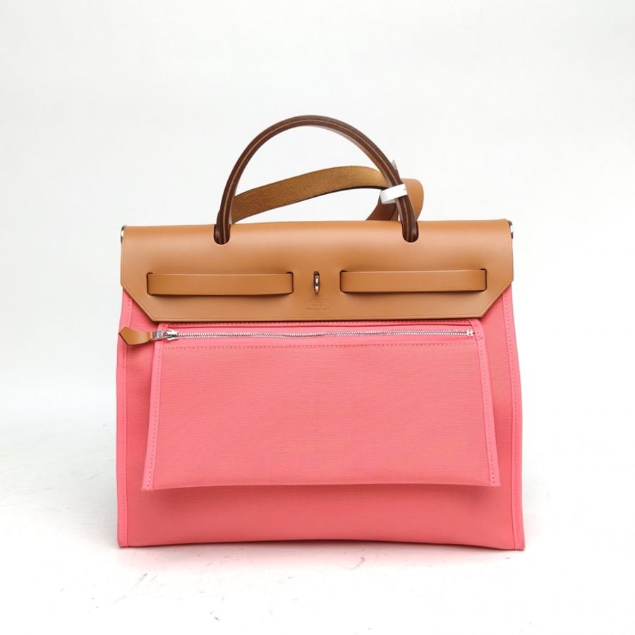 HERMES Herbag31新唇膏粉帆布/牛皮A刻銀扣-2