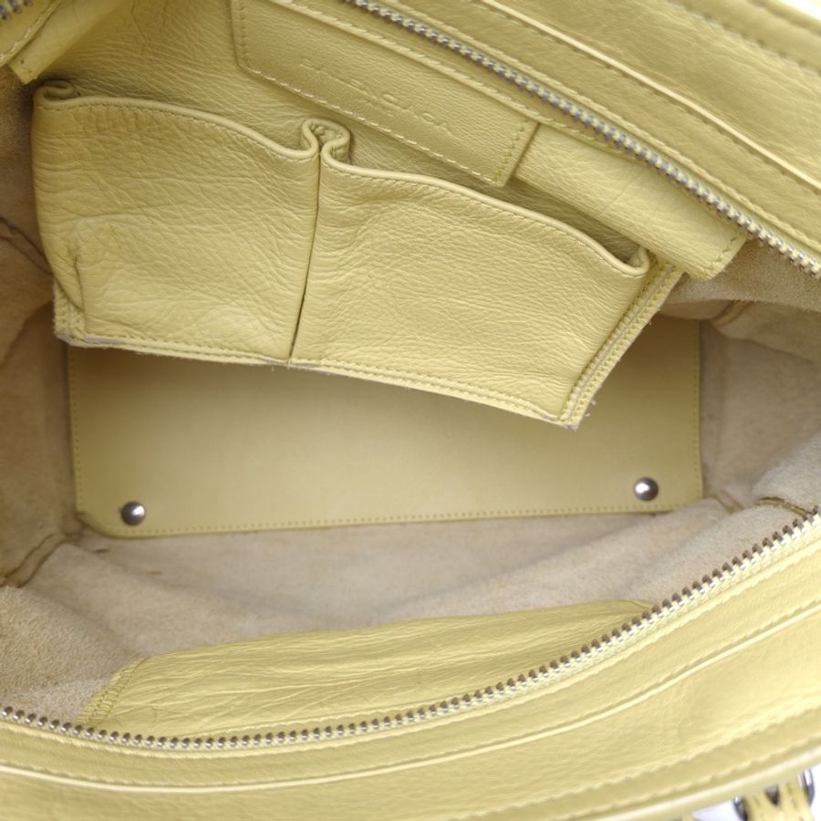 BALENCIAGA 黃色牛皮City系列機車包手提托特包-4