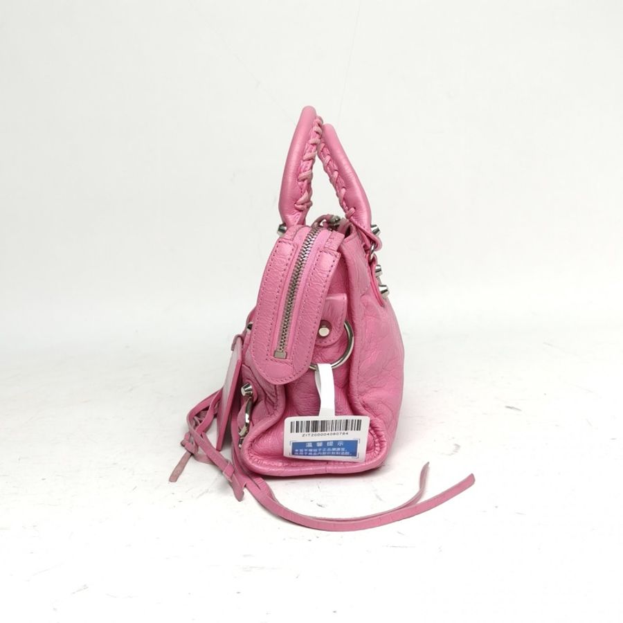 BALENCIAGA CityMini24機車包粉色羊皮銀扣-1