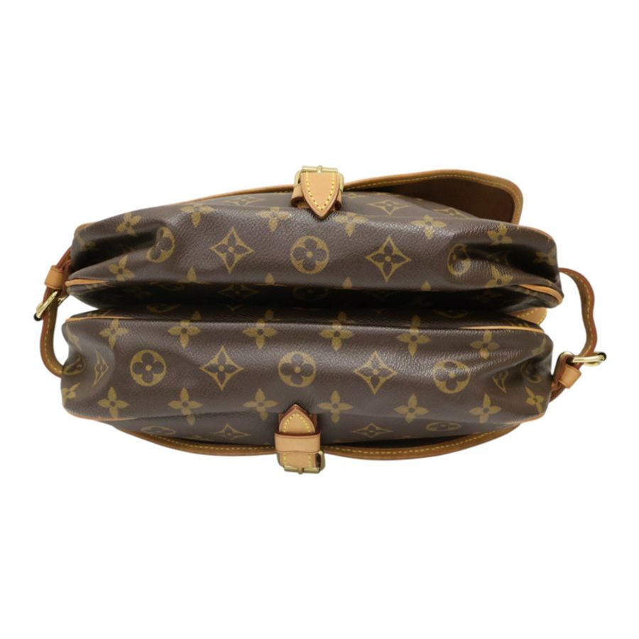 棕色 原花帆布 Saumur 30 肩背包【LOUIS VUITTON LV 路易威登】 M42256-3
