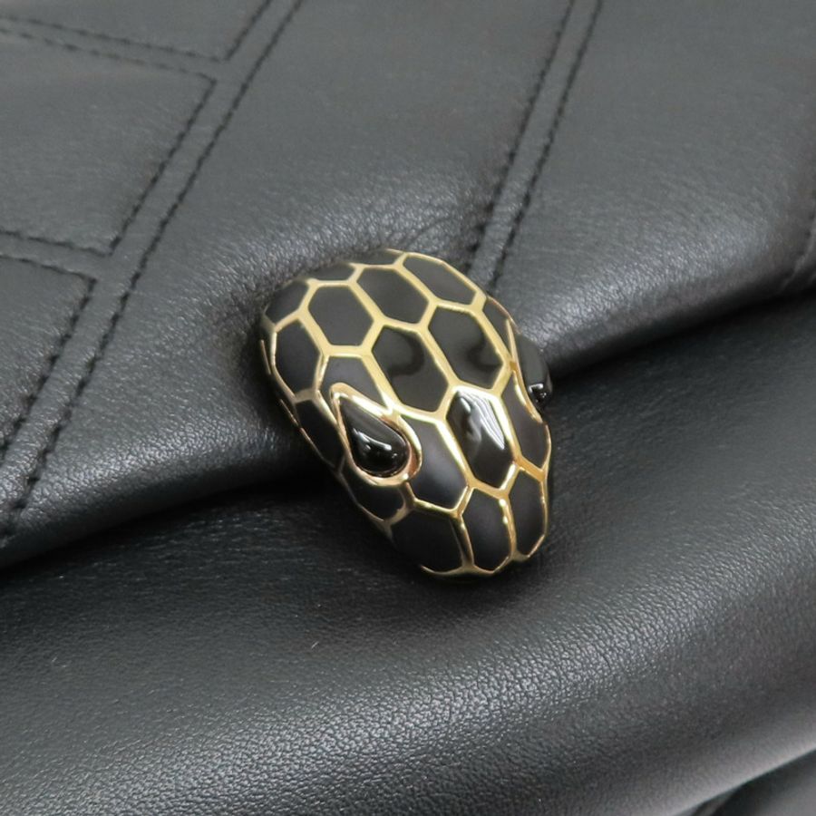 黑色 牛皮 Serpenti Cabochon 後背包【BVLGARI 寶格麗】 288735-8