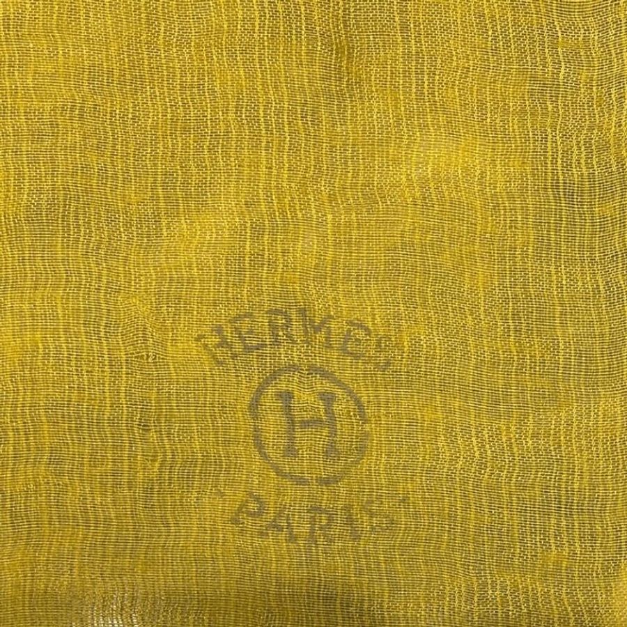 HERMES 愛馬仕 輕薄圍巾 喀什米爾羊毛混紡混紡 灰色/黃色-3