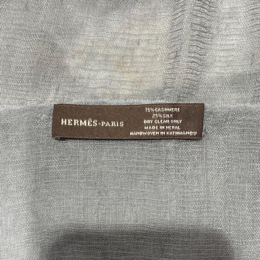 HERMES 愛馬仕 輕薄圍巾 喀什米爾羊毛混紡混紡 灰色/黃色-4