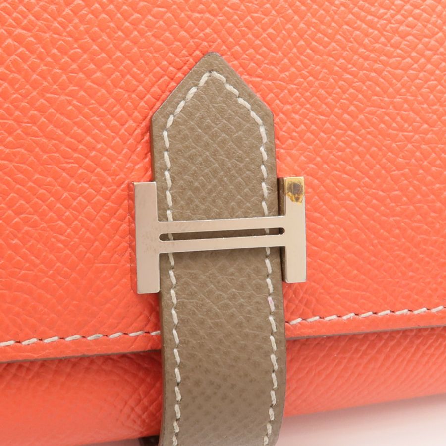 HERMES Epsom皮革Bearn Tri-Fold銀扣長錢包Rouge Casaque/Etoupe-10