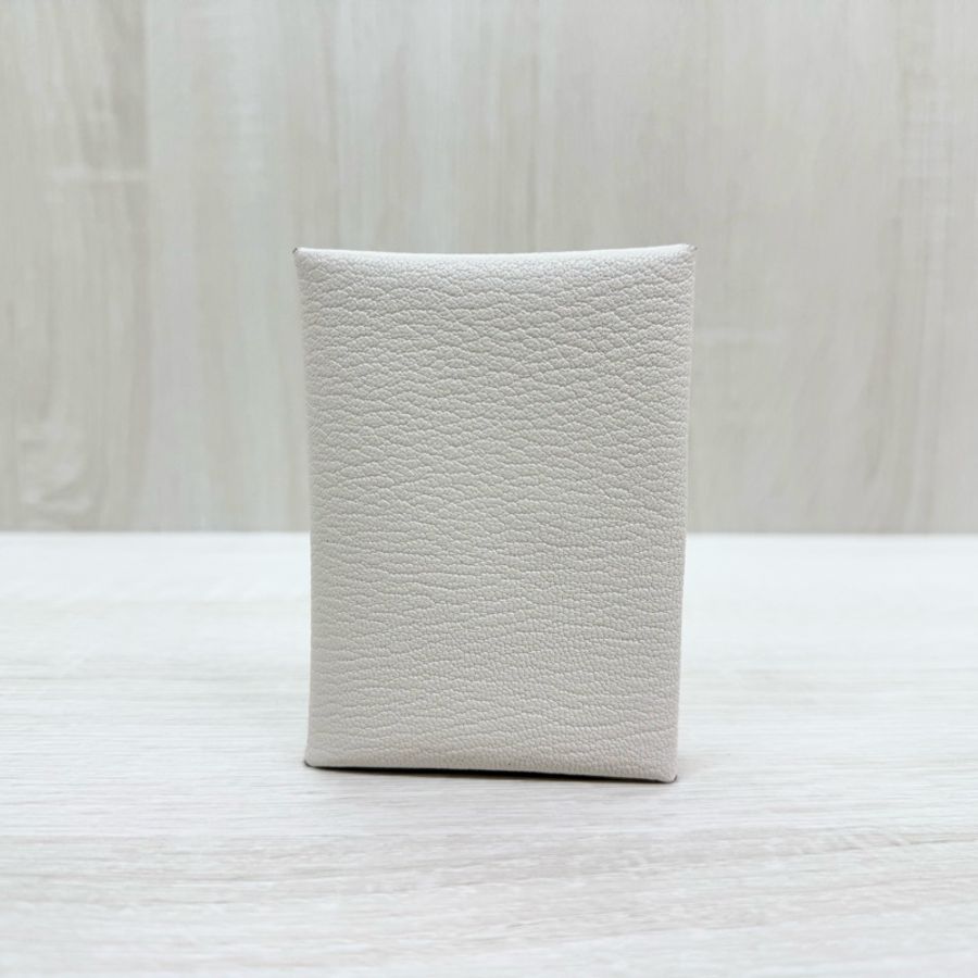 HERMES Nata 奶油白山羊皮Calvin Duo零錢卡包H082977-2