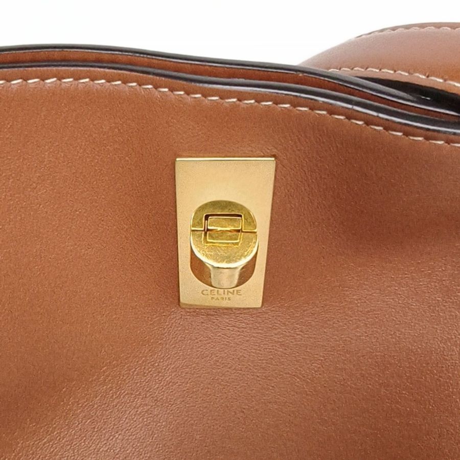CELINE Bucket16水桶包中號23褐色牛皮金扣-4