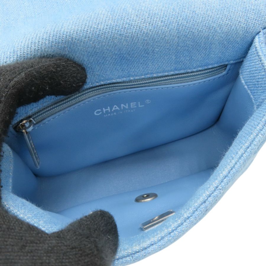 藍色 單寧布 Coco 17 愛心調節扣 肩背包 銀扣【CHANEL 香奈兒】 AS3829-4