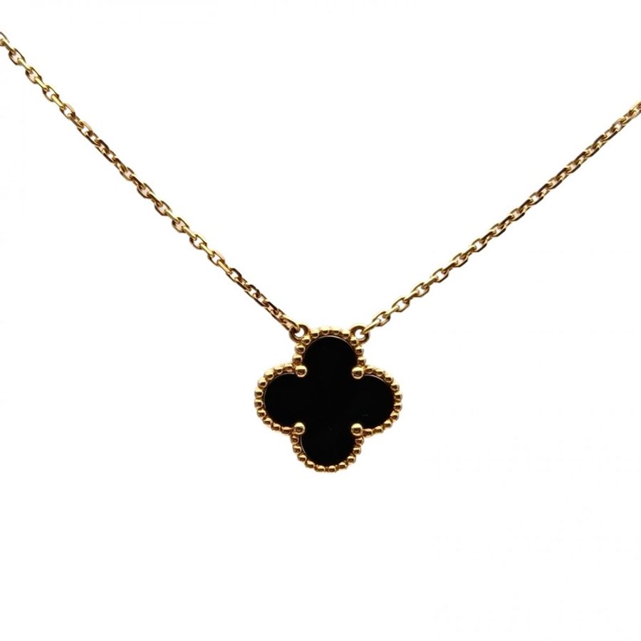 VAN CLEEF&ARPELS VintageAlhambra中號單花項鏈新扣18K黃金/縞瑪瑙-0