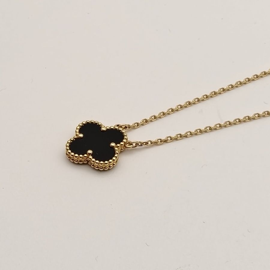 VAN CLEEF&ARPELS VintageAlhambra中號單花項鏈新扣18K黃金/縞瑪瑙-1
