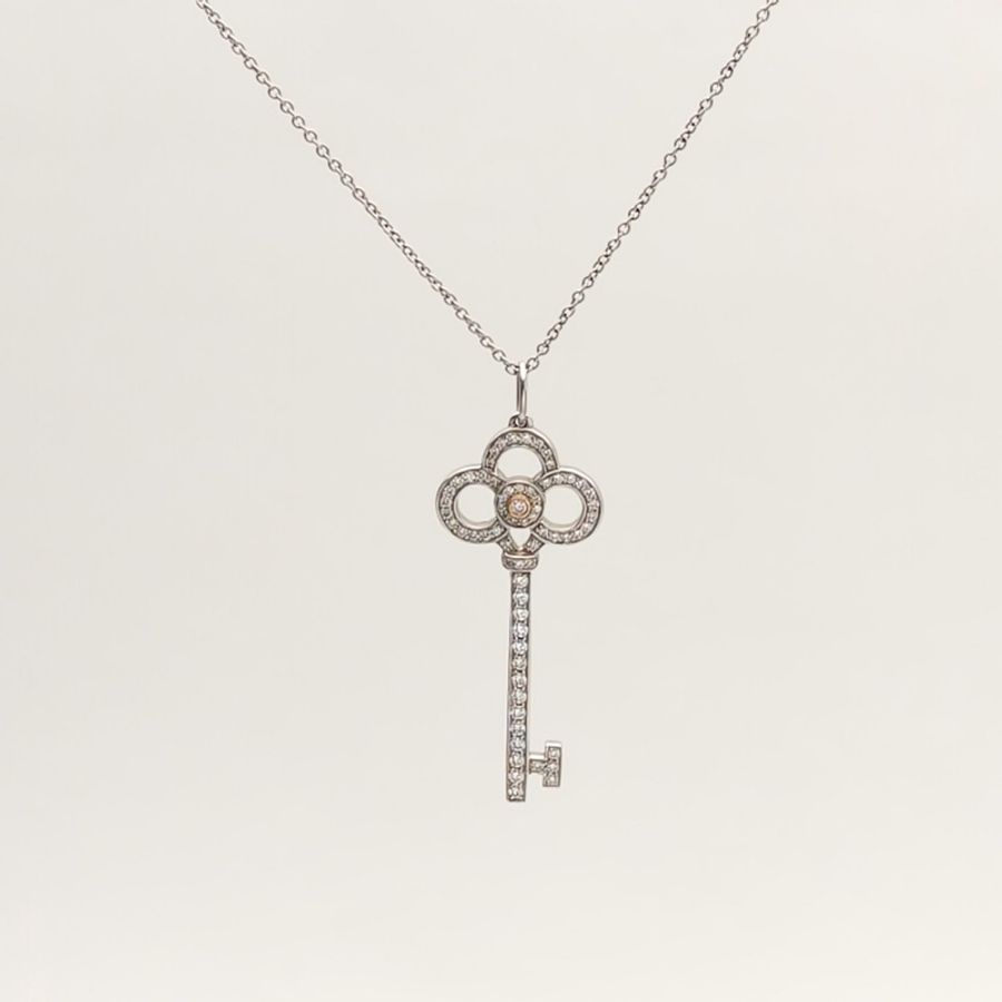 TIFFANY&CO 18K白金鑽石pt950TiffanyKeys皇冠鑰匙項鏈中號3.8cm-0