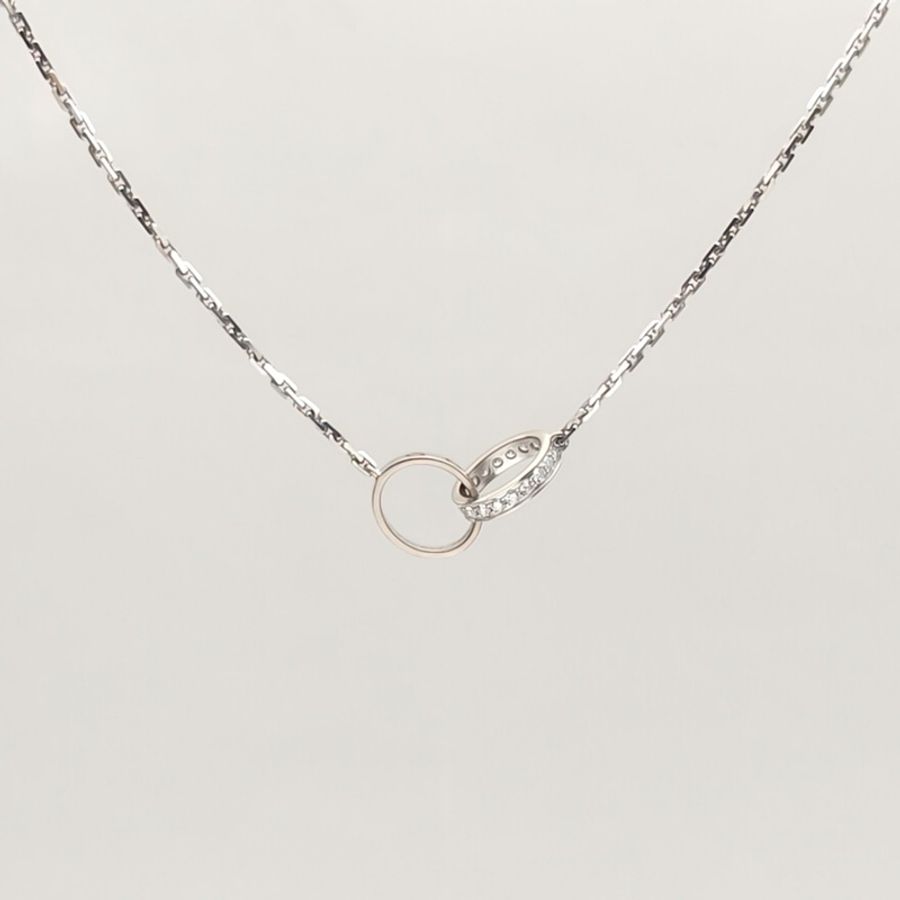 CARTIER LOVE半鑽雙環項鏈18K白金/鑽石-0