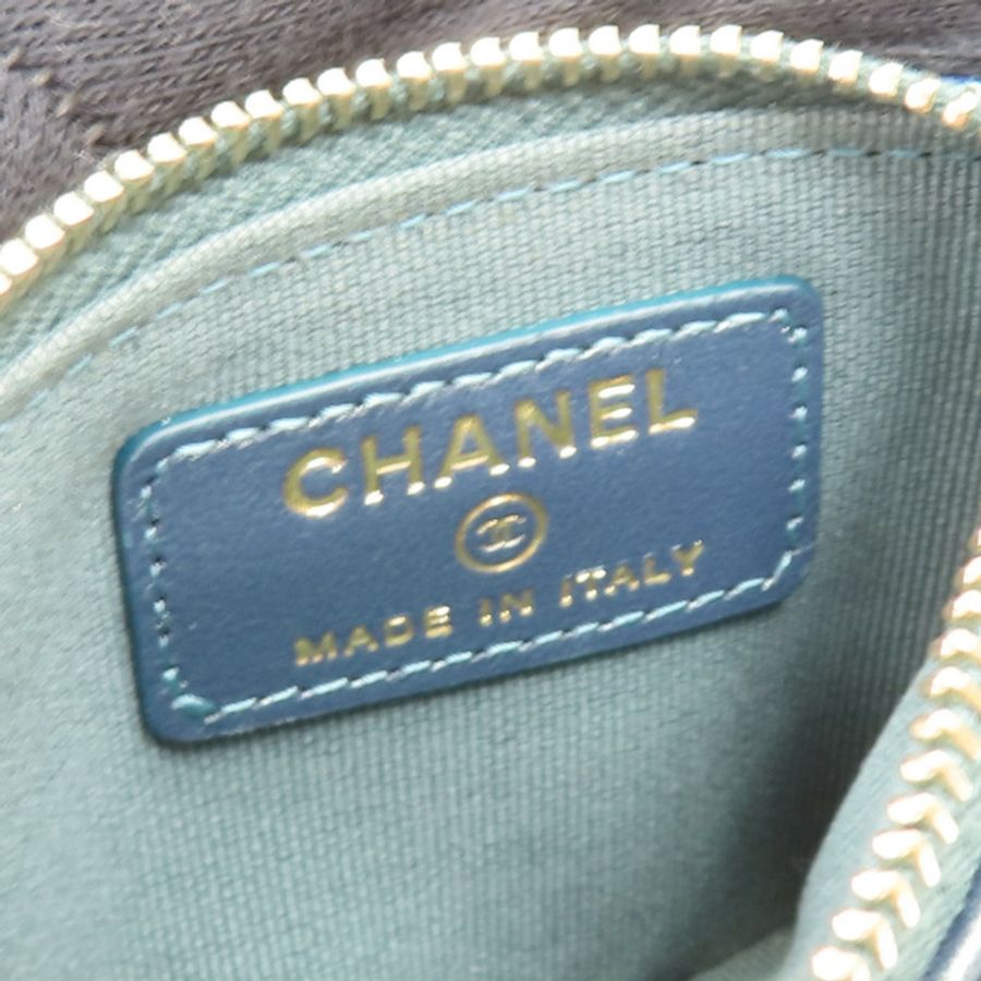 金屬藍 菱格紋 牛皮 Compact Zip 短夾【CHANEL 香奈兒】-7