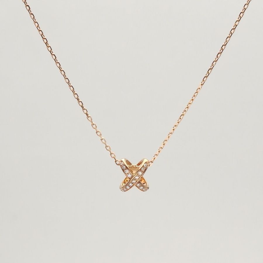 CHAUMET JuxeDeLiens歡緣豎版大叉項鏈18K玫瑰金/鑽石-0