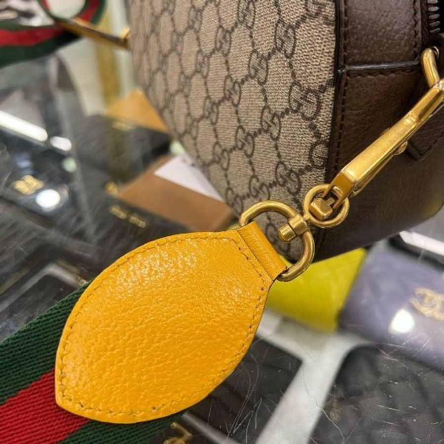 東區正精品㊣GUCCI 476466 咖啡色皮革拼PVC 虎頭 綠紅綠寬背帶斜背包肩背包相機包 RZ6350-14