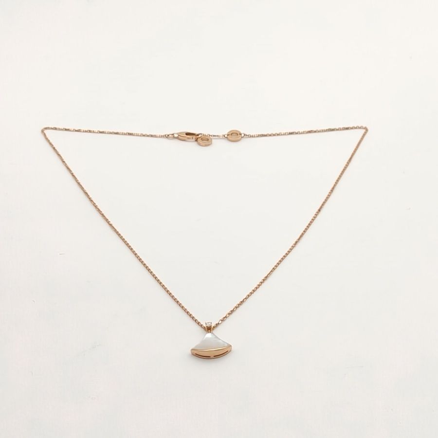 BVLGARI DIVASDREAM白母貝小扇子項鏈18K玫瑰金/鑽石/白貝母-4