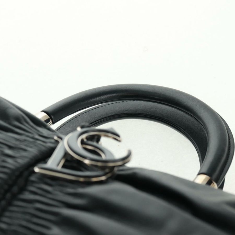 【日本直送】Christian Dior Karenina 手提包,黑色銀色真皮,正品,貨號 168453SAV-7