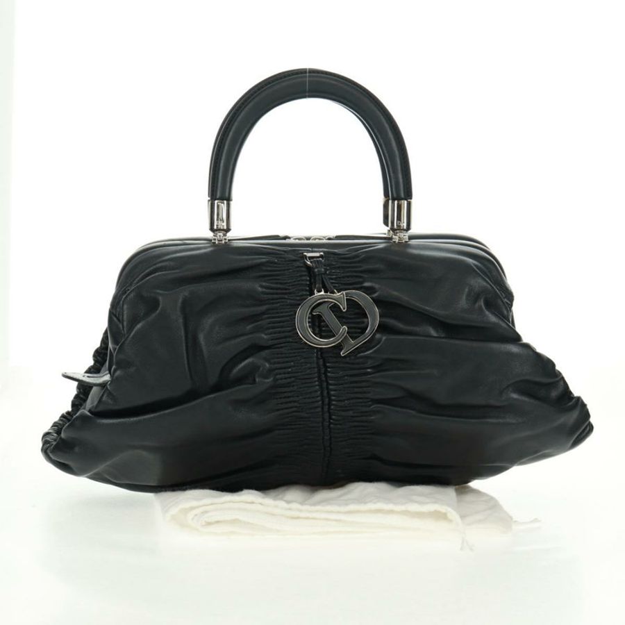 【日本直送】Christian Dior Karenina 手提包,黑色銀色真皮,正品,貨號 168453SAV-24