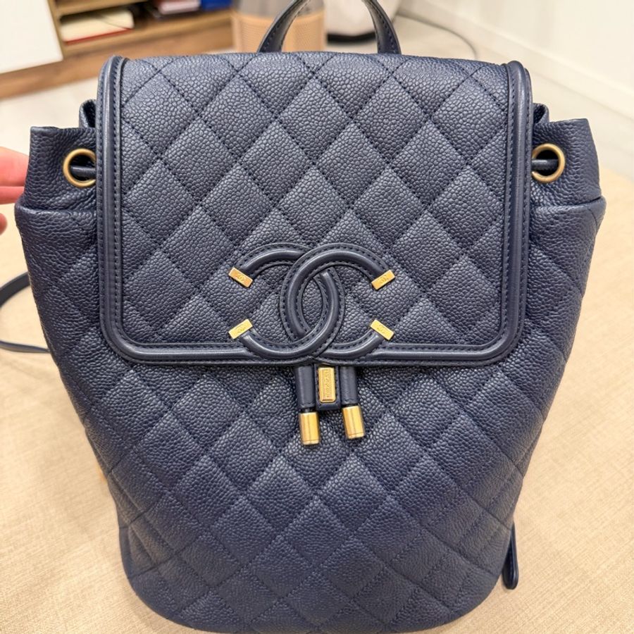Chanel Vanity case深藍荔枝牛皮 雙肩包 後背包-0